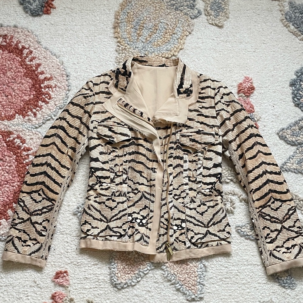 Roberto Cavalli Beige and Black Patterned Blazer